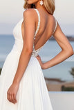 Chiffon V Neck A Line Ivory Wedding Dress with Slit