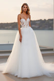 Lace Strapless A Line Tulle Ivory Wedding Dress