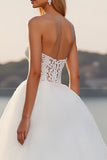 Lace Strapless A Line Tulle Ivory Wedding Dress