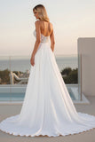 Lace Strapless A Line Ivory Wedding Dress With Slit