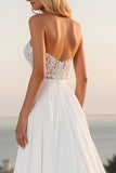 Lace Strapless A Line Ivory Wedding Dress With Slit