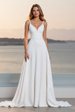 Crepe Spaghetti Straps A Line Ivory Wedding Dress