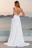 Crepe Spaghetti Straps A Line Ivory Wedding Dress