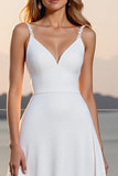 Crepe Spaghetti Straps A Line Ivory Wedding Dress