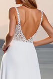 Crepe Spaghetti Straps A Line Ivory Wedding Dress