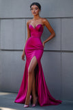 Fuchsia Strapless Mermaid Long Prom Dress with Slit