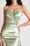 Dusty Sage Mermaid Strapless Long Prom Dress with Slit