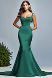 Satin Dark Green Mermaid Long Prom Dress