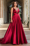 A Line Red Spaghetti Straps Pleated Plus Long Prom Dress