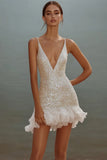 White Bodycon Spaghetti Straps Sequin Short Graduation Dress