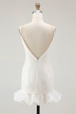 White Bodycon Spaghetti Straps Sequin Short Graduation Dress