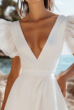 A Line White Ruffles Sleeves Short Graduation Dress