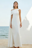 White Sheath One Shoulder Cape Long Graduation Dress
