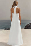 White Sheath Halter Chiffon Long Graduation Dress
