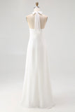 White Sheath Halter Chiffon Long Graduation Dress
