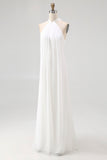 White Sheath Halter Chiffon Plus Size Long Boho Beach Dress