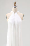 White Sheath Halter Chiffon Long Graduation Dress