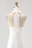 White Sheath Halter Chiffon Long Graduation Dress