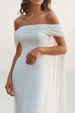 White Mermaid Off the Shoulder Cape Long Chiffon Graduation Dress