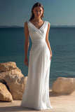 Elegant White Ruched V Neck Chiffon Beach Dress