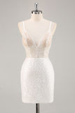 Sparkly White Sequins Spaghetti Straps Bodycon Graduation Dress