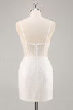 Sparkly White Sequins Spaghetti Straps Bodycon Graduation Dress