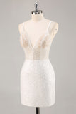 Sparkly White Sequins Spaghetti Straps Bodycon Graduation Dress