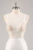 Sparkly White Sequins Spaghetti Straps Bodycon Graduation Dress