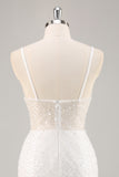 Sparkly White Sequins Spaghetti Straps Bodycon Graduation Dress
