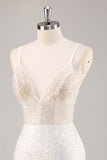 Sparkly White Sequins Spaghetti Straps Bodycon Graduation Dress