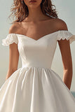 Off the Shoulder Ruffle White Graduation Dress