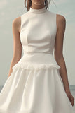 White Ruffle High Neck A Line Short Graduation Dress