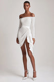 Off The Shoulder Sequins Graduation Dress with Long Sleeves