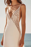 Spaghetti Straps Sheath Satin Lace White Dress