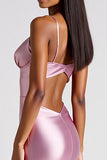 Spaghetti Straps Pink Mermaid Long Satin Formal Dress