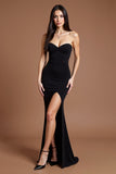 Sweetheart Black Mermaid Crepe Formal Dress with Slit