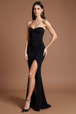 Sweetheart Black Mermaid Crepe Formal Dress with Slit