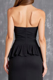 Black Strapless Ruffled Long Formal Dress with Slit
