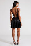 Sparkly Black Spaghetti Straps Short Cocktail Dress with Sequins