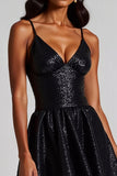 Sparkly Black Spaghetti Straps Short Cocktail Dress with Sequins