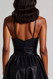 Sparkly Black Spaghetti Straps Short Cocktail Dress with Sequins
