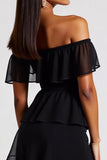 Black Off the Shoulder Tiered Short Chiffon Formal Dress