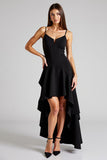 Black Spaghetti Straps A Line Asymmetrical Formal Dress