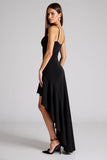 Black Spaghetti Straps A Line Asymmetrical Formal Dress