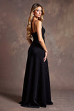 Spaghetti Straps Black Long Formal Dress with Slit