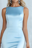 Sky Blue Mermaid Round Neck Satin Formal Dress