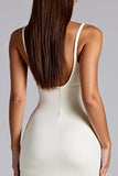 Ivory V-Neck Matte Satin Ruched Formal Dress with Slit