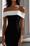 Black White Crepe Mermaid Off the Shoulder Formal Dress