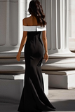 Black White Crepe Mermaid Off the Shoulder Formal Dress