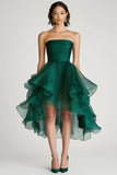 Dark Green Organza A Line Strapless Ruffles Short Formal Dress